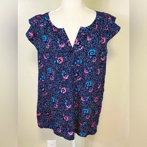 Motherhood Maternity Navy and Pink Floral Shirt- Medium